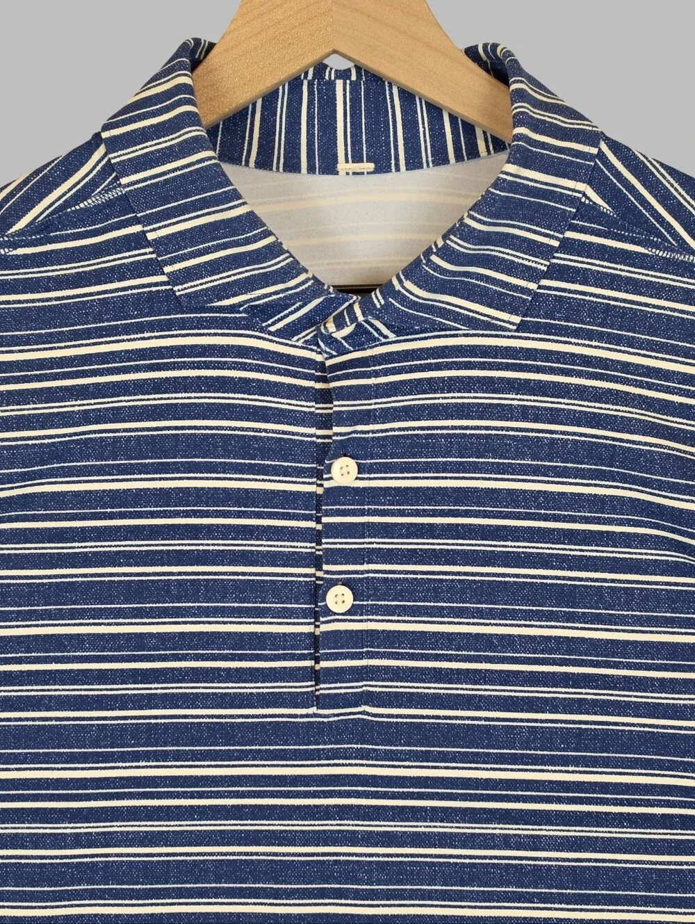 Lululemon Propel Polo Shirt Men's 2XL Blue White Stripe Golf Performance Stretch